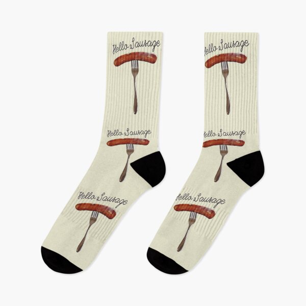 Item preview, Hello Sausage -sausage on a fork- friendly fun design designed and sold by tinytiger77.