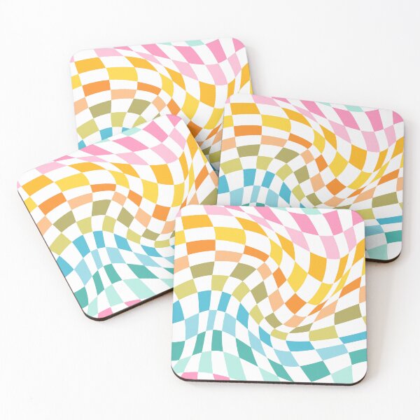 Aperçu de l'œuvre Twist Checkers - Fond blanc arc-en-ciel créée et vendue par miavaldez.