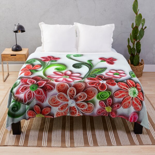 Item preview, Vivid red quilled flowers on white background - quilled floral artwork (close-up) (THIS IS A PRINT) designed and sold by folkyouall.