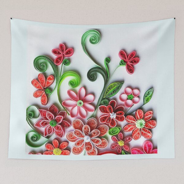 Item preview, Vivid red quilled flowers on white background - quilled floral artwork (close-up) (THIS IS A PRINT) designed and sold by folkyouall.