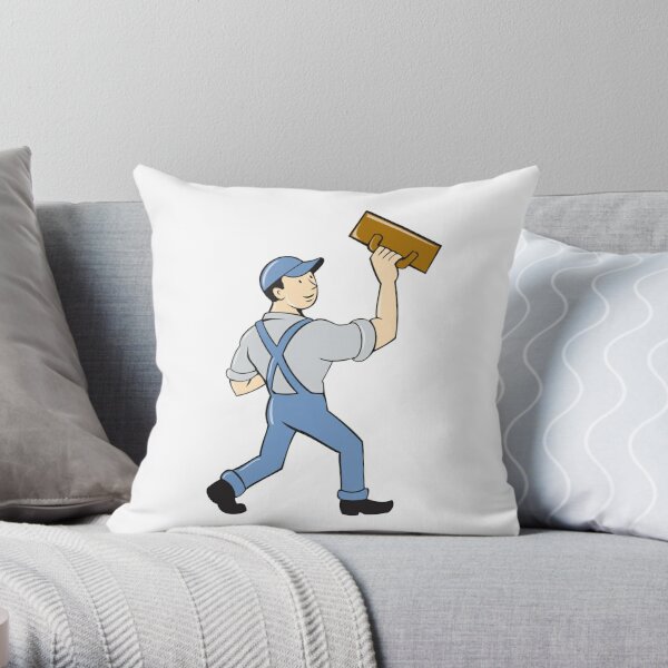 Plasterer Masonry Worker Trowel Cartoon | Throw Pillow