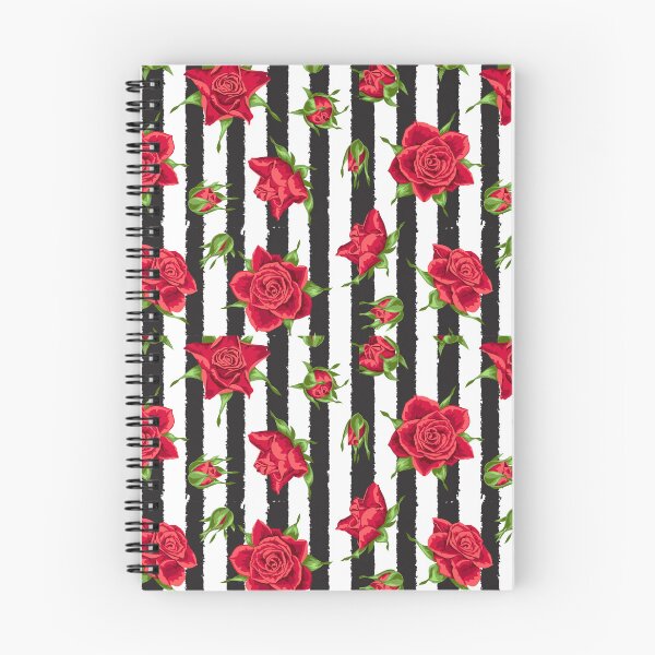 Aperçu de l'œuvre Magnifiques roses rouges florales sur rayures noires et blanches créée et vendue par Trimzz.