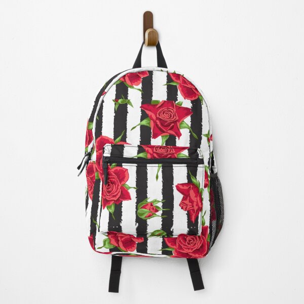 Item preview, Gorgeous Floral Red Roses on Black and White Stripe designed and sold by Trimzz.