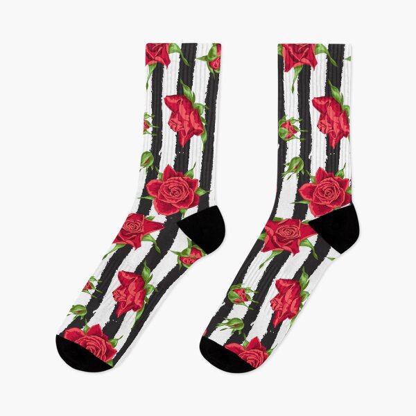 Item preview, Gorgeous Floral Red Roses on Black and White Stripe designed and sold by Trimzz.