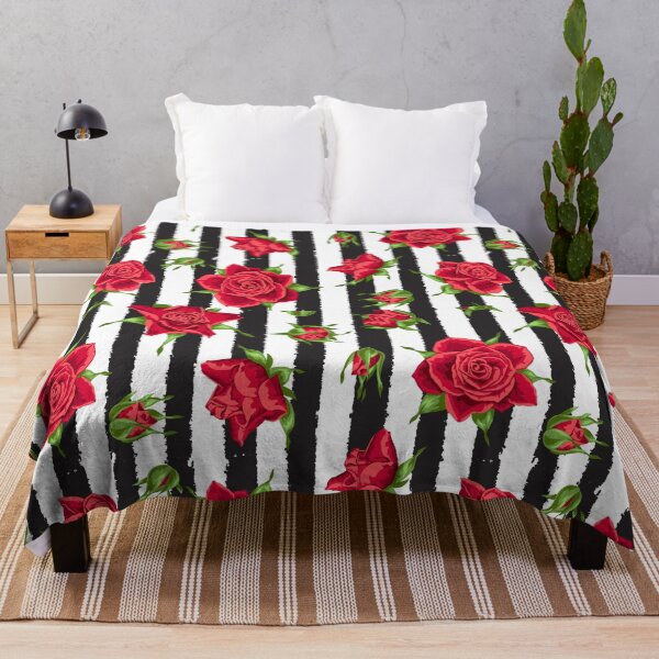 Item preview, Gorgeous Floral Red Roses on Black and White Stripe designed and sold by Trimzz.