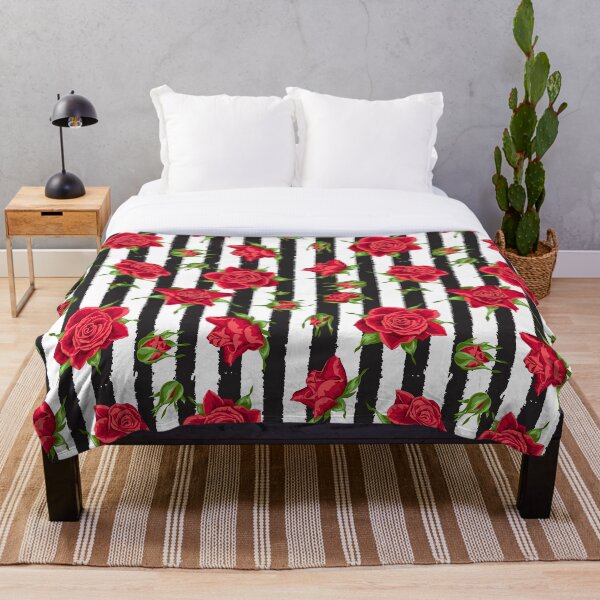 Item preview, Gorgeous Floral Red Roses on Black and White Stripe designed and sold by Trimzz.