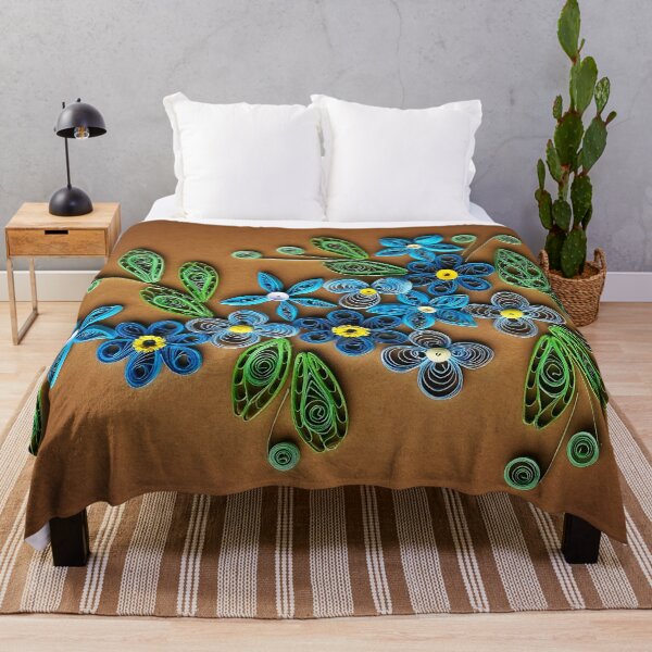 Item preview, Vivid blue quilled flowers on gradient brown background (THIS IS A PRINT) designed and sold by folkyouall.