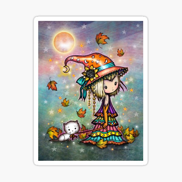Item preview, Little Wanderer Boho Witch and Cat Halloween Art designed and sold by Molly  Harrison.