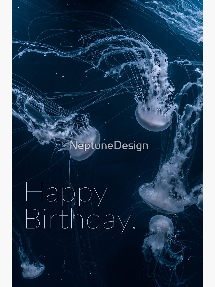Carte Postale Joyeux Anniversaire Meduse Sous Marine Bleue Par Neptunedesign Redbubble