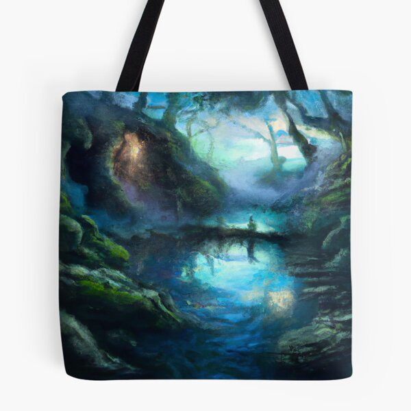 Item preview, Mysterious dark fantasy lake AI painting designed and sold by AiArtist01.