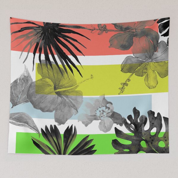 Artikelvorschau, Blumen-Farbblock Dusty Blue Lime Coral 5 entworfen und verkauft von Irena Orlov.