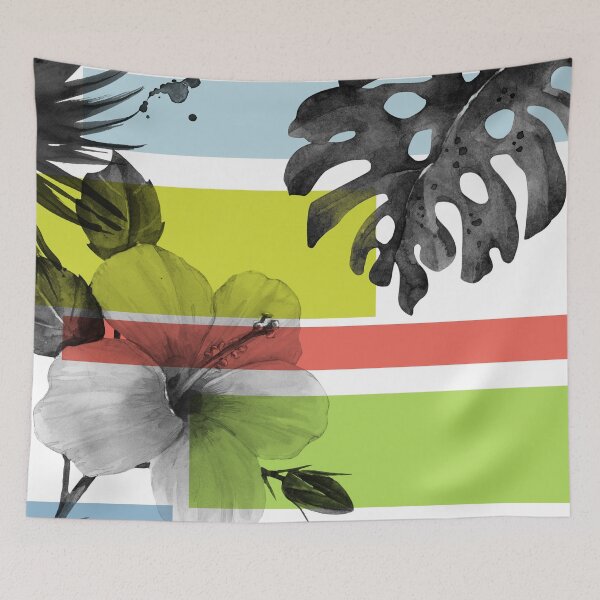 Artikelvorschau, Blumen-Farbblock Dusty Blue Lime Coral 7 entworfen und verkauft von Irena Orlov.