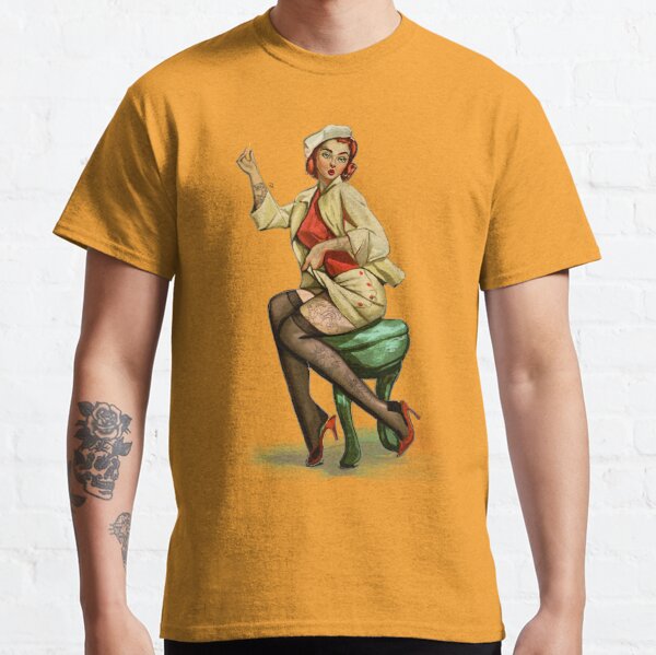 Pinup Girl T Shirt for Men - Sexy Tattoo Model Implied Nude Premium T-Shirt