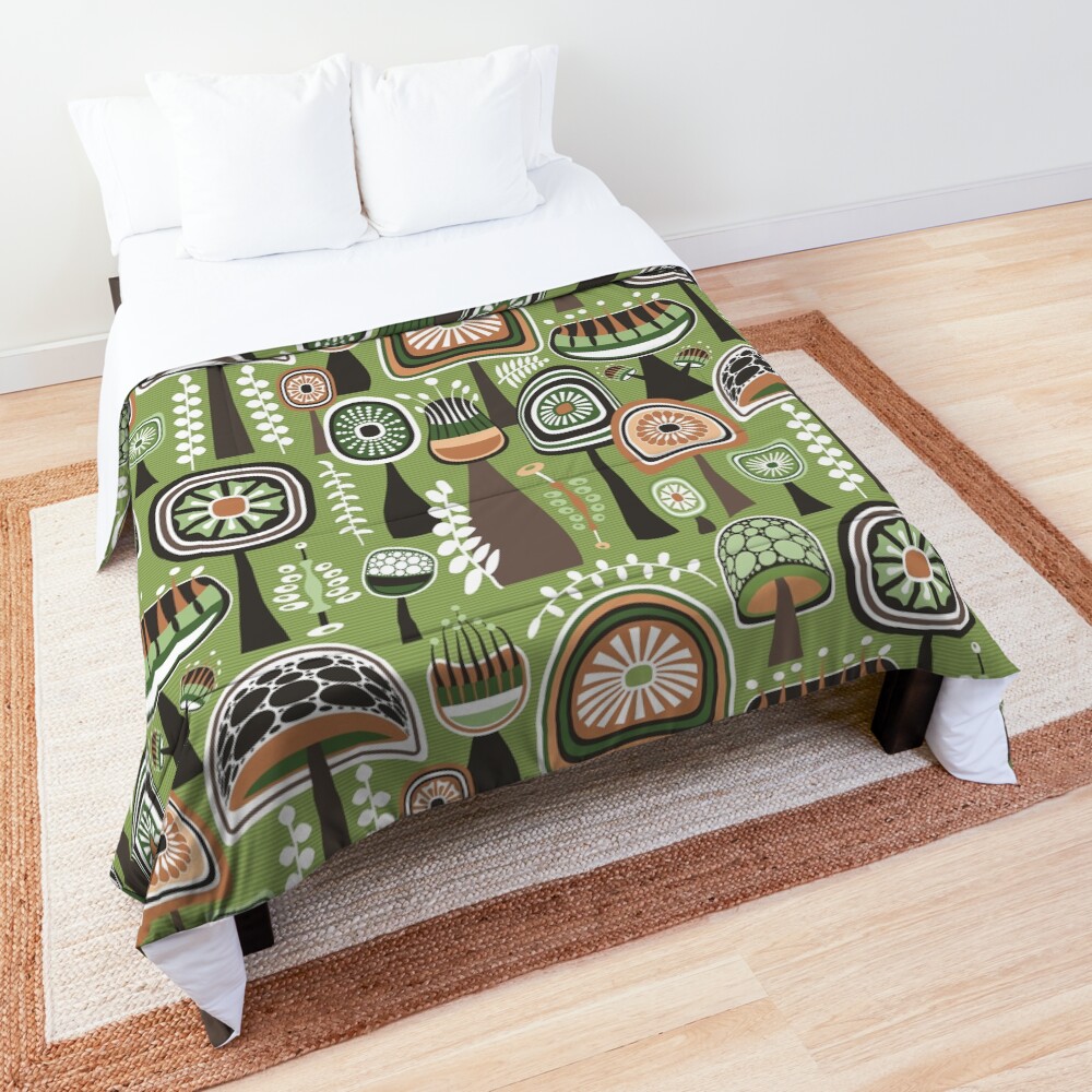 Earthy Mid Century Modern Mushroom Pattern Comforter