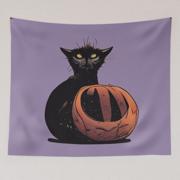 Item preview, Scruffy black cat on a pumpkin designed and sold by etherElric.