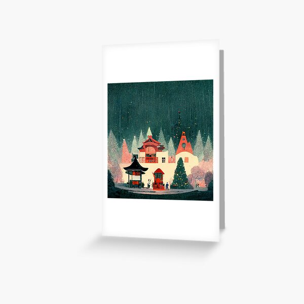 Aperçu de l'œuvre Village de Noël, style studio Ghibli créée et vendue par PeanutArtCorner.