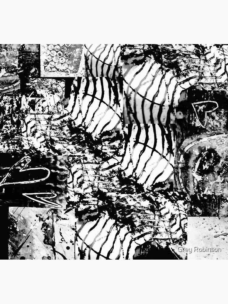 "Monochromatic abstract painting collage marks black white hearts