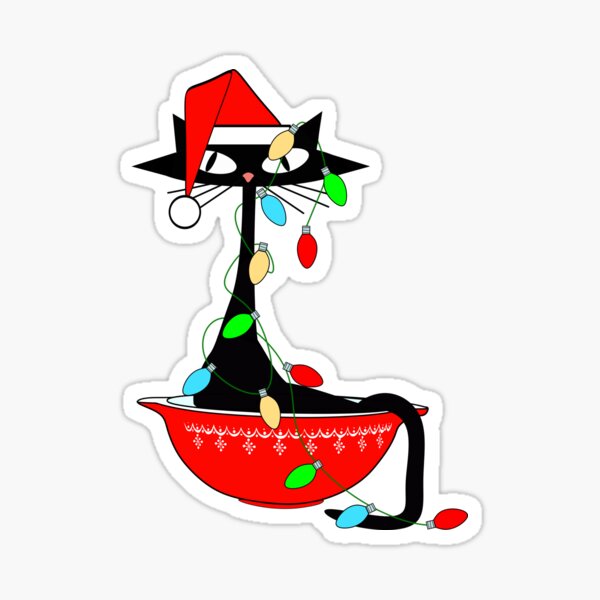 Item preview, Naughty atomic cat in a bowl with Christmas lights designed and sold by BossAtomic.