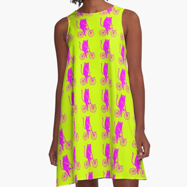 Cat On A Bike (Pink) A-Line Dress