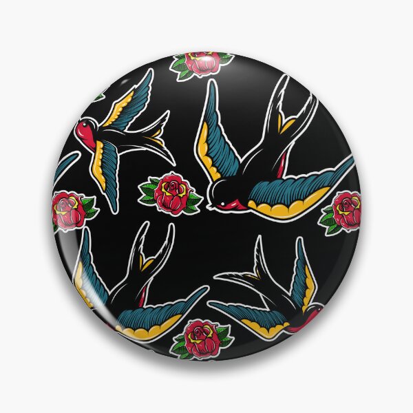 Item preview, Old School Tattoo Pattern, American Traditional, Black, Roses, Love, Bird, Vintage, Retro, designed and sold by babivilelashop.