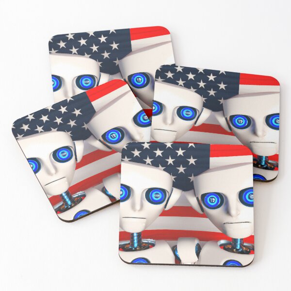 Item preview, DALL·E 2022-07-23 14.33.46 - White Cyborgs with laser eyes and American Flag-Enhanced-1.JPG designed and sold by Nate Ober.