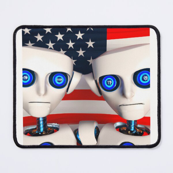 Item preview, DALL·E 2022-07-23 14.33.46 - White Cyborgs with laser eyes and American Flag-Enhanced-1.JPG designed and sold by Nate Ober.