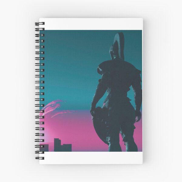 Item preview, DALL·E 2022-08-11 17.45.38 -  Marble Spartan statue in front of synthwave city sunset skyline full moon with digital glitchjpg-Enhanced-1. designed and sold by Nate Ober.