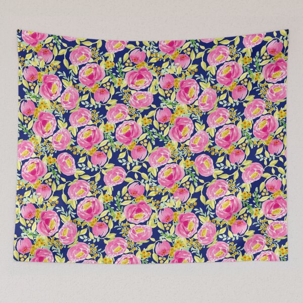 Artikelvorschau, Aquarell-Pfingstrosen-Muster - Marine u. Rosa entworfen und verkauft von Lupita Blu.