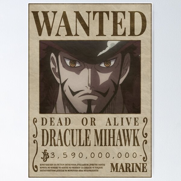 Póster de One Piece Wanted - Dracule Mihawk Bounty Póster