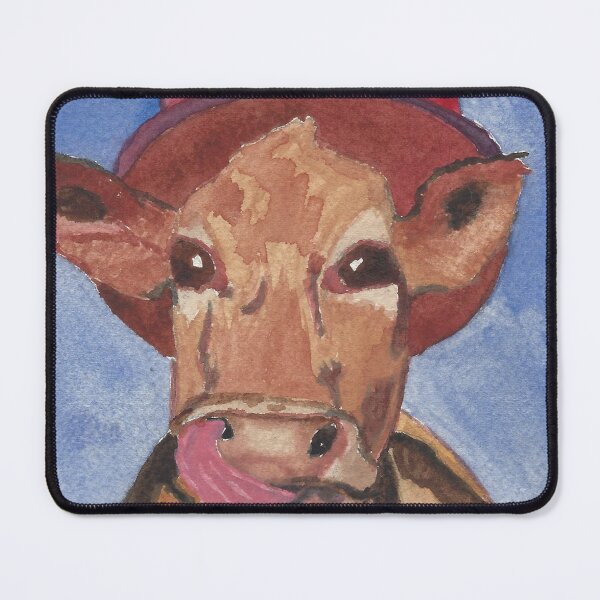 Item preview, Broadway Bessie Cow Licking its Lips wearing a Red Buckled Hat designed and sold by AliCatOriginals.