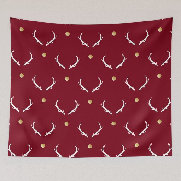 Item preview, Minimalist gold nosed reindeer on red background designed and sold by Home Cyn Home.