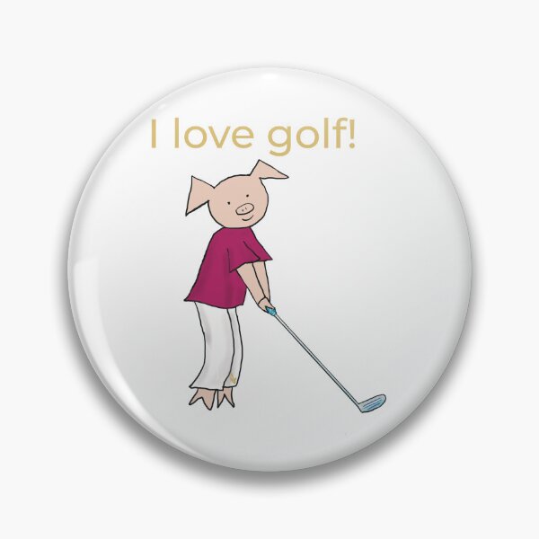 Item preview, I love golf! Left handed pig golf player, white, gold, golfer designed and sold by PiggingJapan.