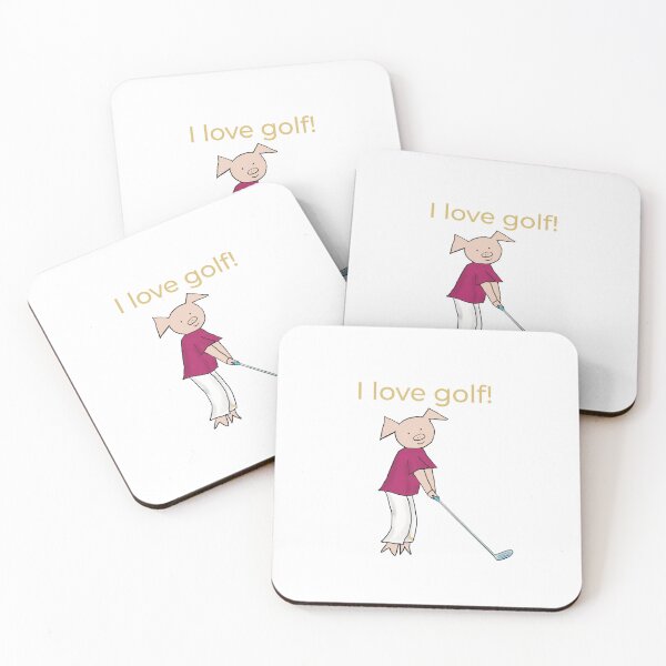 Item preview, I love golf! Left handed pig golf player, white, gold, golfer designed and sold by PiggingJapan.