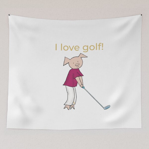 Item preview, I love golf! Left handed pig golf player, white, gold, golfer designed and sold by PiggingJapan.
