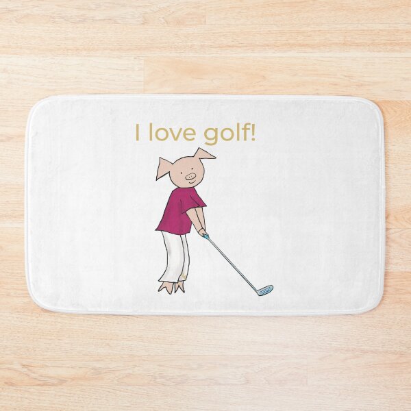 Item preview, I love golf! Left handed pig golf player, white, gold, golfer designed and sold by PiggingJapan.