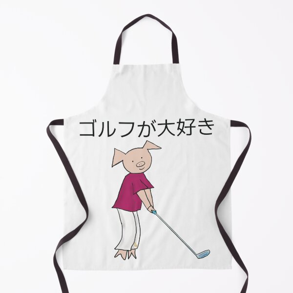 Item preview, I love golf! Left handed pig golf player, Japanese writing, white, golfer designed and sold by PiggingJapan.