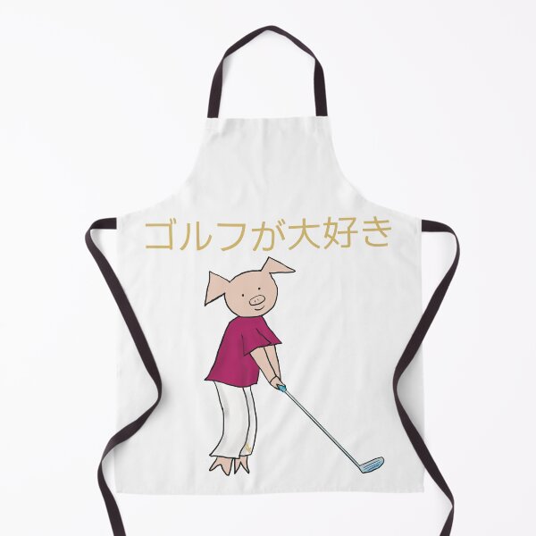 Item preview, I love golf! Left handed pig golf player, Japanese writing, gold, golfer designed and sold by PiggingJapan.