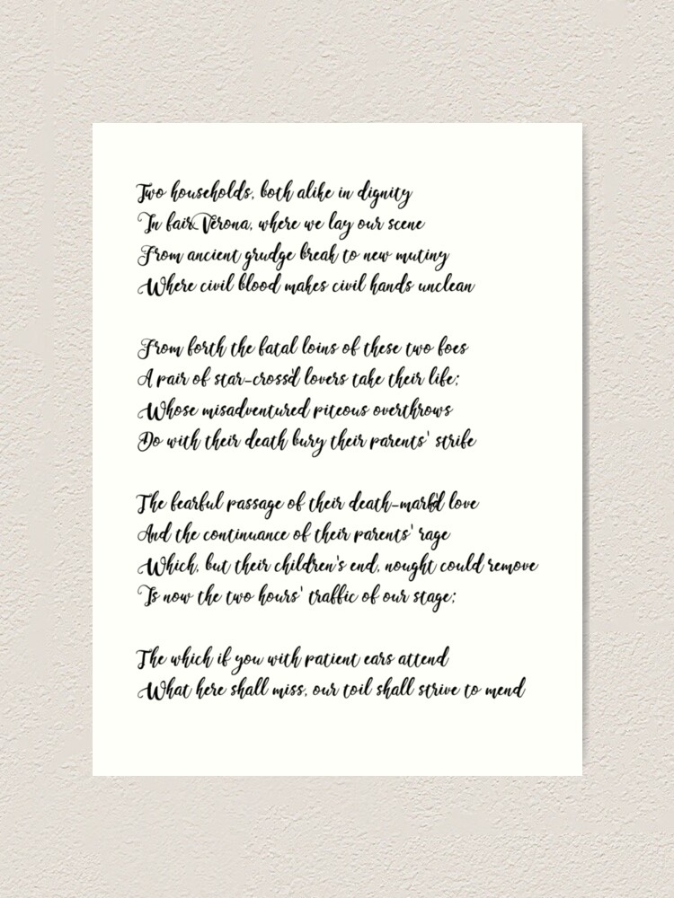 "Romeo and Juliet prologue" Art Print for Sale by angelinamariav