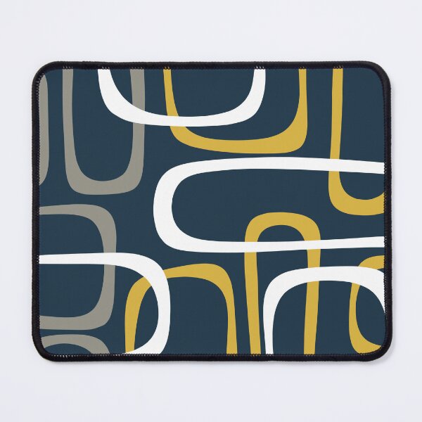 Item preview, Midcentury Modern Loops Retro Pattern in Light Mustard, Grey, White, and Navy Blue designed and sold by kierkegaard.