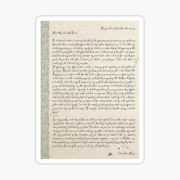 "Darcy's Letter to Elizabeth Sticker for Sale by eedle3 Redbubble