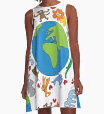 We Love Our Planet | Animals Around The World A-Line Dress