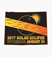 2017 Solar Eclipse Across Wyoming Cities Map Illustration Photographic Print