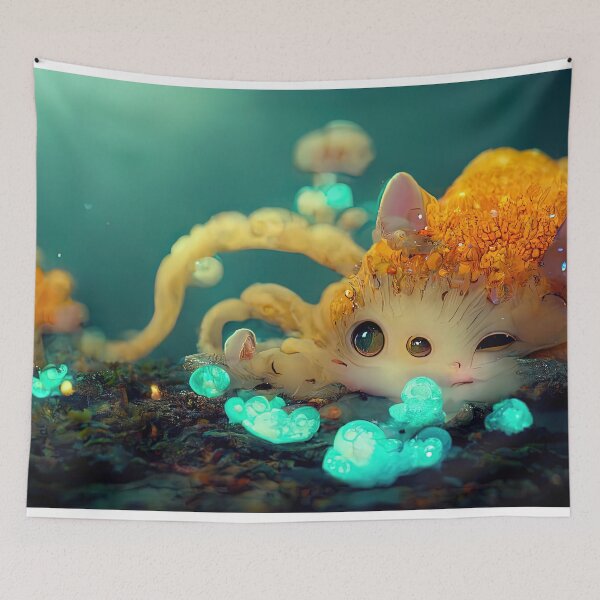 Item preview, Aquatic Bioluminescent Cat Lounging in Seaweed designed and sold by Jacob Montanez.