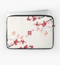 Red Oriental Cherry Blossoms on Ivory and Chinese Wedding Double Happiness | Japanese Sakura Laptop Sleeve