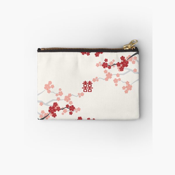 Item preview, Red Oriental Cherry Blossoms on Ivory and Chinese Wedding Double Happiness | Japanese Sakura © fatfatin   designed and sold by fatfatin.