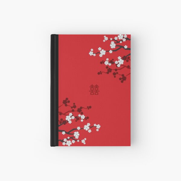Item preview, White Oriental Cherry Blossoms on Red and Chinese Wedding Double Happiness | Japanese Sakura © fatfatin  designed and sold by fatfatin.