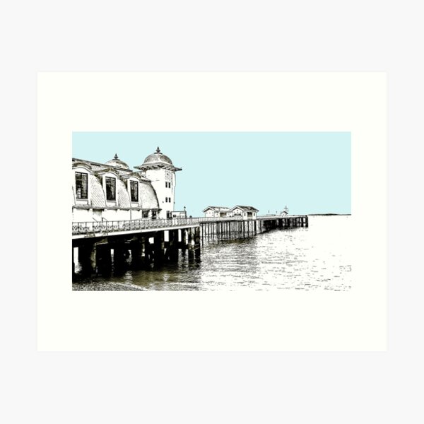 Item preview, Penarth Pier Cardiff sketch with blue sky designed and sold by OakendOriginals.