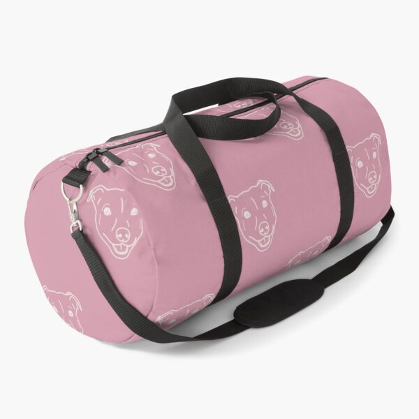 Smiling staffy tiled (Staffordshire bull terrier) pitbull bully breed dog  on pink background Duffle Bag for Sale by L Sq