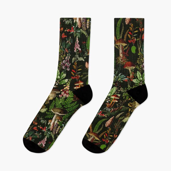 Item preview, Vintage Mushrooms Forest Botanical Pattern - Black Botanical Night Garden Nightgarden designed and sold by UtArt.