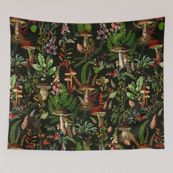 Item preview, Vintage Mushrooms Forest Botanical Pattern - Black Botanical Night Garden Nightgarden designed and sold by UtArt.